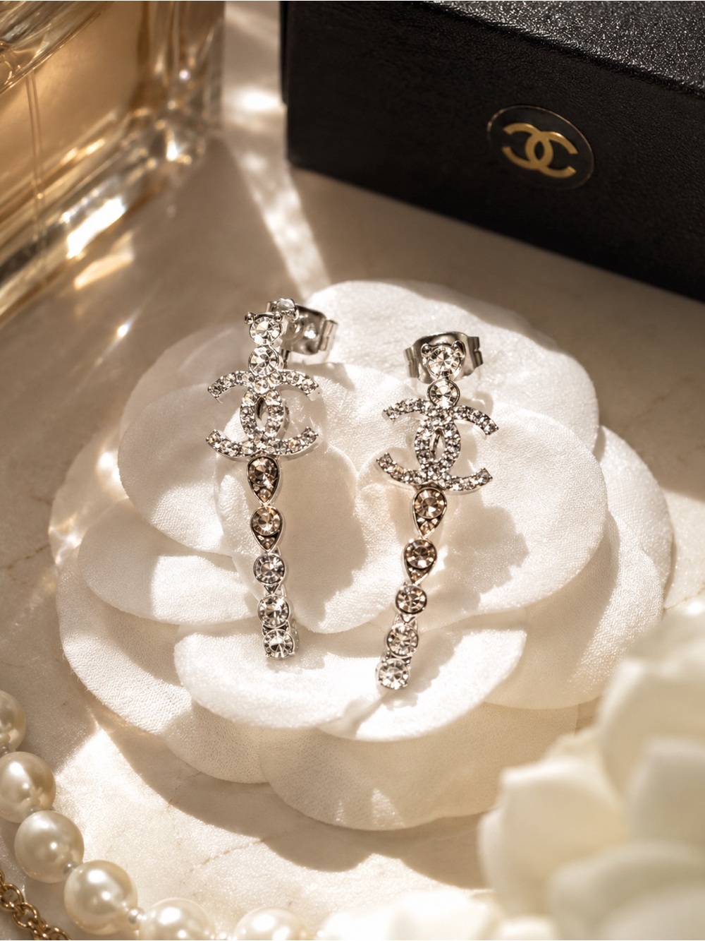 FREE w Bundle 3+ | Crystal CC Drop Earrings Designer Glam Accessory